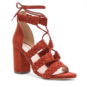 Revolve RAYE Libby Heels Suede Woven Strap Size 7.5